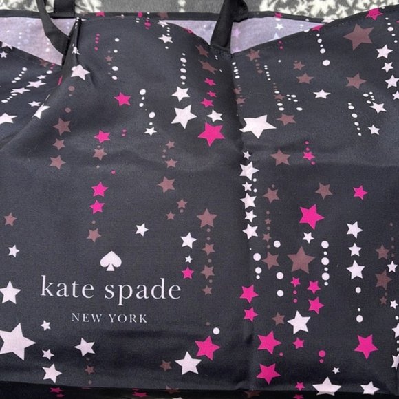 Kate Spade Black Multi Color with Light and Dark Pink Stars Canvas Tote XL Reusa - Picture 11 of 16